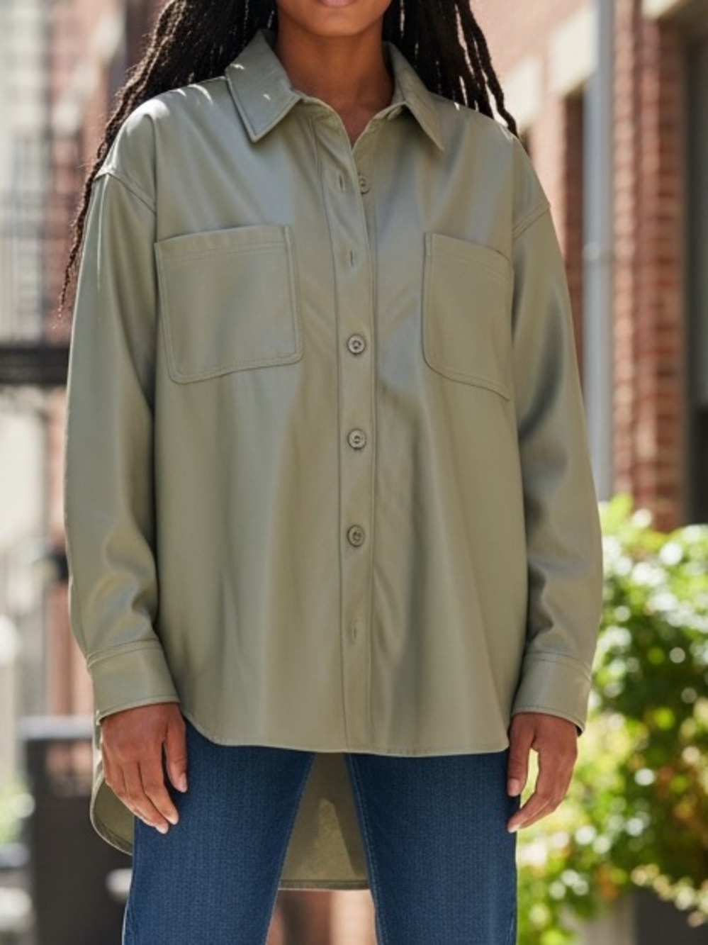 American Eagle Light Sage Vegan Leather Shirt Jacket